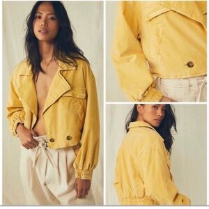 Free People Cropped Yellow Utility Jacket